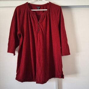 Lucky Brand / Tops / Lucky Brand Womens Red Long Sleeve Cotton Blouse Plus SZ 2X